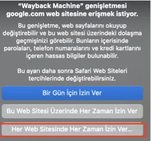 her web sitesi icin izin ver