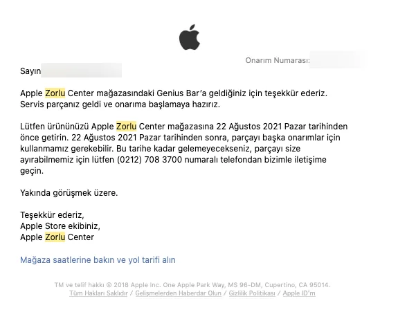 Apple Onarim Parcasi Maili Apple Genius Bar hakkindaki deneyimlerim